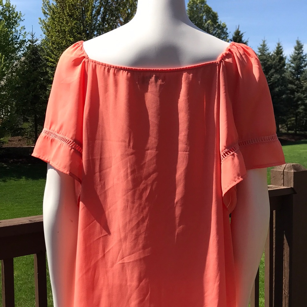 Umgee + USA Orange Boho Short Sleeve Tunic Blouse 1X - Picture 7 of 9